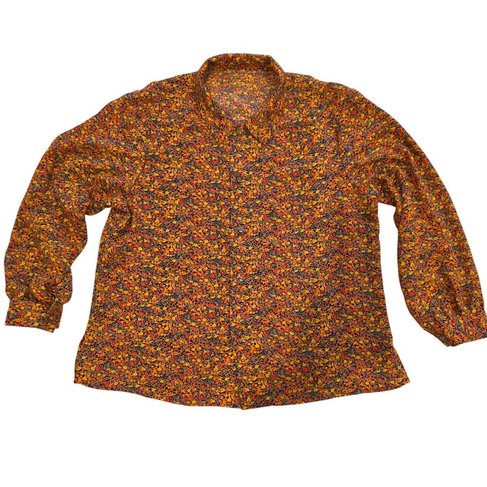 True Vintage Ditsy Floral Long Sleeve Button Down Shirt Metal Rose Buttons Med